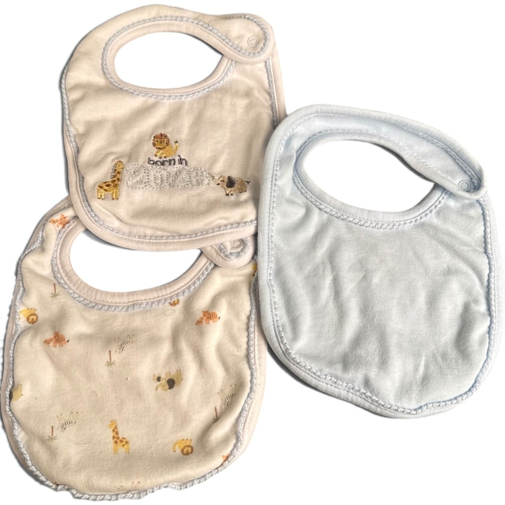 Kylie & Deena Baby Bibs 3pk Born in 2020 Safari Animal Blue White Set